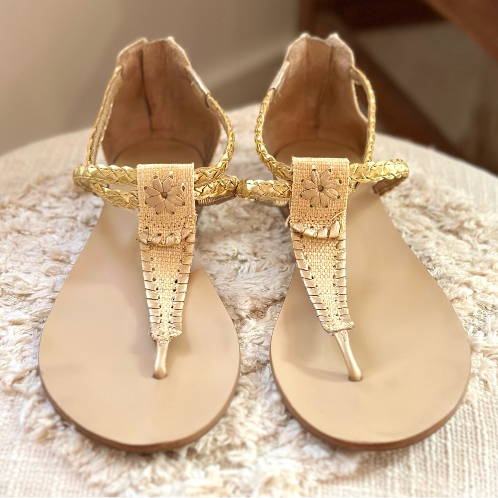 Jack Roger’s Jenna Woven Grass and Gold Thong Sandal size 8.5